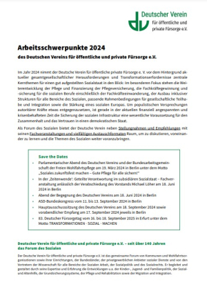 Arbeitsschwerpunkte 2024 des Deutschen Vereins für öffentliche und private Fürsorge e.V. erschienen!
