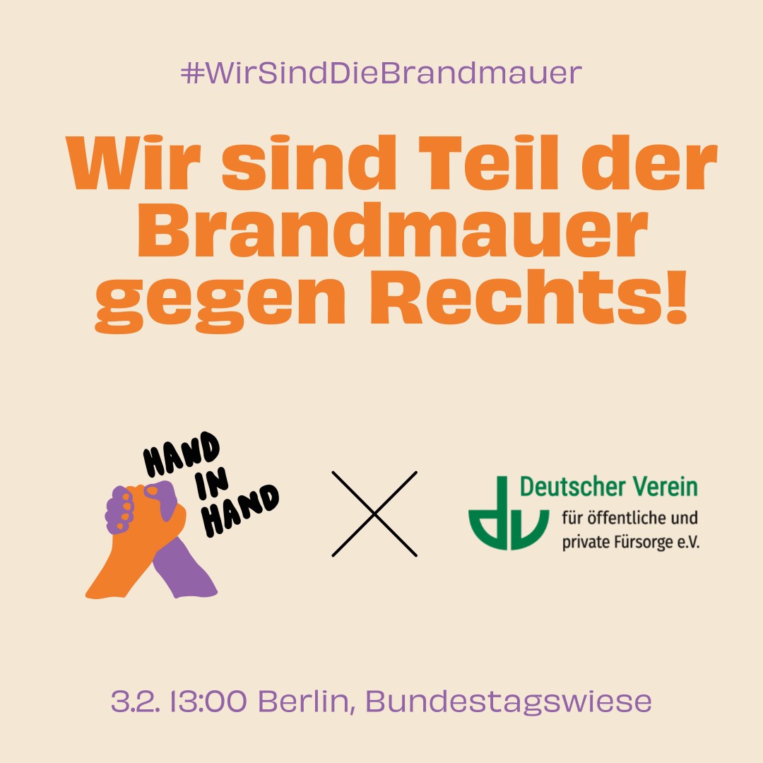 Sharepic mit Aufruf, Ort, Datum und Logo des Deutschen Vereins