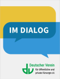 Grafik: Schriftzug "Im Dialag", Sprechblase und DV-Logo