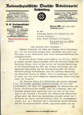 Foto vom Antwortbrief an Professor Polligkeit - Eigenständigkeit des DV in der NS-Zeit