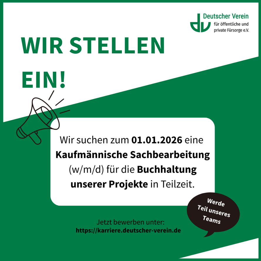 Grafik mit kurzer Stellenbeschreibung und dem Aufruf zur Bewerbung für eine Sachbearbeitungsstelle in der Finanzbuchhaltung. Farbliche Gestaltung: grün und weiß – 