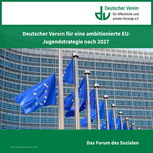 Grafik mit einem Bild nebeneinander aufgereihter EU-Flaggen – 