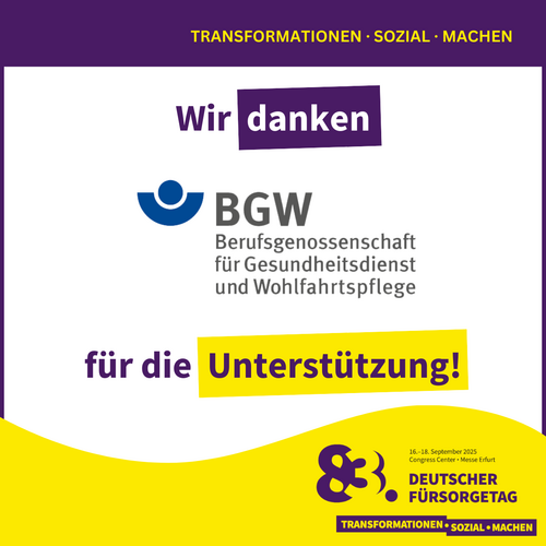 Grafik mit Logo des Fürsorgetags und einer Danksagung an unseren Unterstützer, die BGW. – 