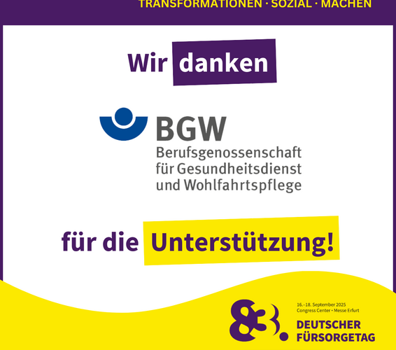 Grafik mit Logo des Fürsorgetags und einer Danksagung an unseren Unterstützer, die BGW. – 