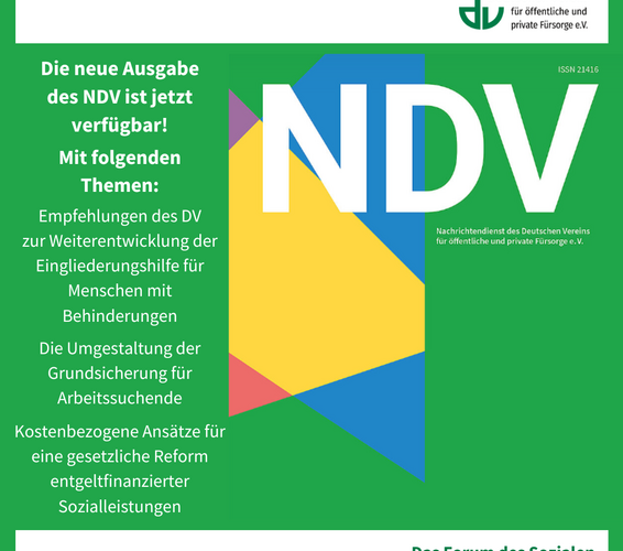Cover des NDV 5/2026 mit Themen, mit den Farben des Deutschen Vereins – 