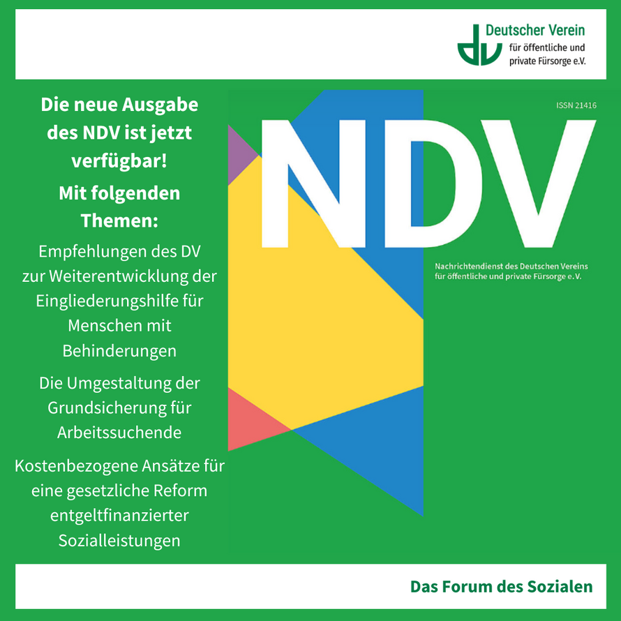 Cover des NDV 5/2026 mit Themen, mit den Farben des Deutschen Vereins – 