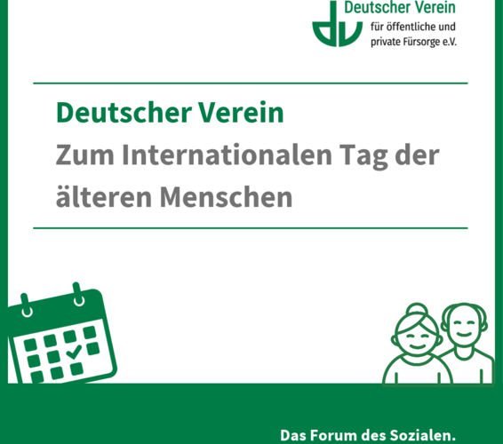 Grafik mit Logo des DV und der Aufschrift: Deutscher Verein Zum Internationalen Tag der älteren Menschen. Grafische Gestaltung: grün und weiß