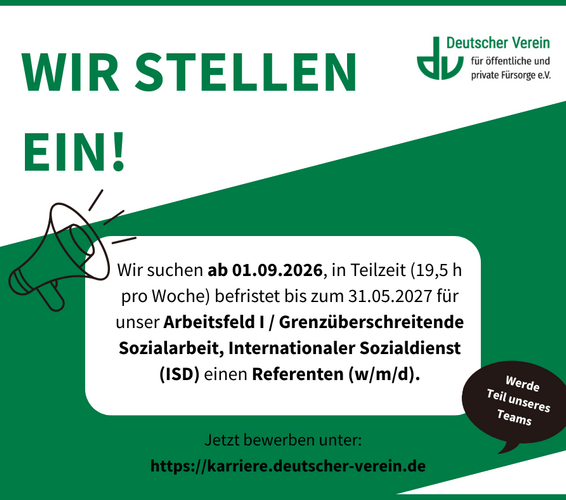 Grafik mit einem Bewerbungsaufruf für einen Referenten (w/m/d)..