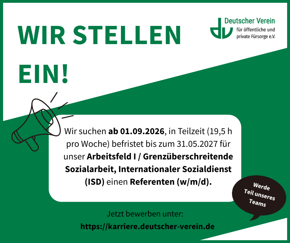 Grafik mit einem Bewerbungsaufruf für einen Referenten (w/m/d)..