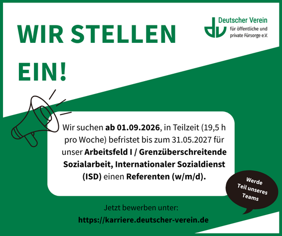 Grafik mit einem Bewerbungsaufruf für einen Referenten (w/m/d)..