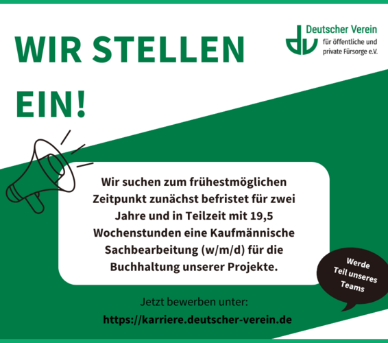 Stellenanzeige für die Buchhaltung, Schriftzug und Beschreibung der Stelle – 
