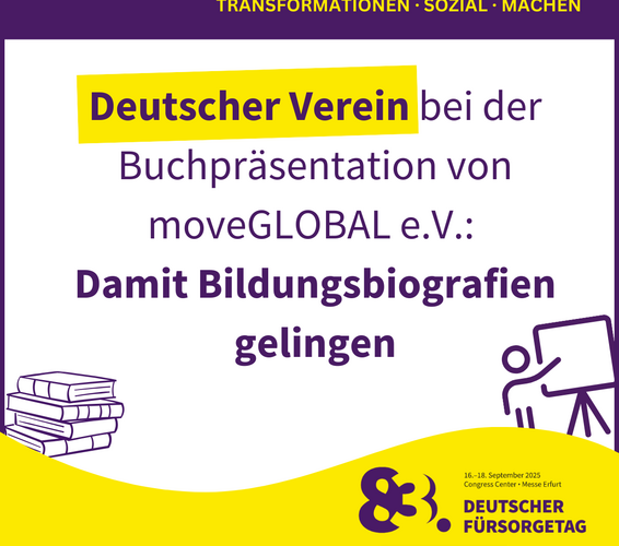 Grafik mit aufruf zur Teilnahme an der Buchpräsentation von moveGLOBAL e.V. Farbliche Gestaltung: lila, gelb & weiß – 