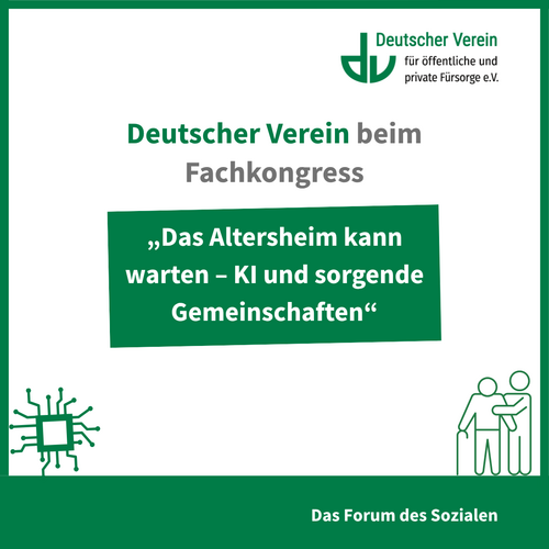 Grafik mit der Aufschrift: „Das Altersheim kann warten – KI und sorgende Gemeinschaften“ – 