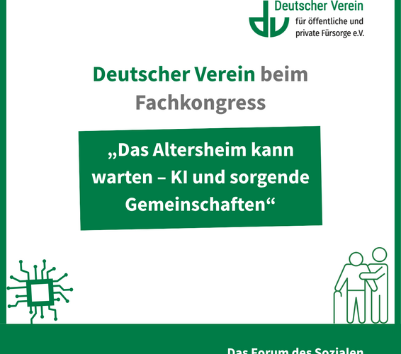 Grafik mit der Aufschrift: „Das Altersheim kann warten – KI und sorgende Gemeinschaften“ – 