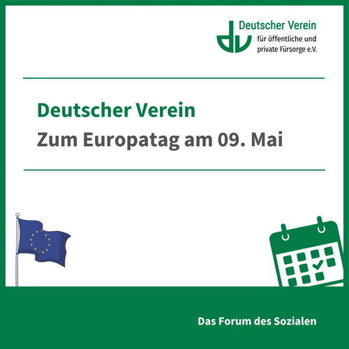 Grafik mit der Aufschrift: Deutscher Verein Zum Europatag am 09. Mai – 