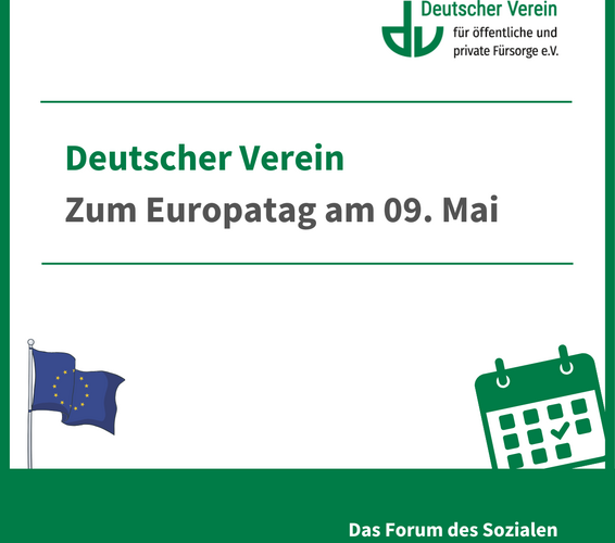 Grafik mit der Aufschrift: Deutscher Verein Zum Europatag am 09. Mai – 
