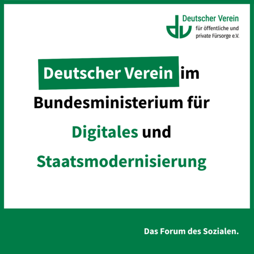 Grafik mit der Aufschrift: Deutscher Verein im Bundesministerium für Digitalisierung und Staatsmodernisierung – 
