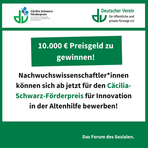 Grafik mit dem Aufruf an Nachwuchwissenschaftler*innen sich für den Cäcilia-Schwarz-Förderpreis zu bewerben. Farbliche Gestaltung: grün und weiß – 
