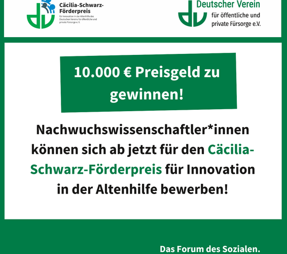 Grafik mit dem Aufruf an Nachwuchwissenschaftler*innen sich für den Cäcilia-Schwarz-Förderpreis zu bewerben. Farbliche Gestaltung: grün und weiß – 