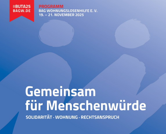 Grafik mit Aufschrift: "Gemeinsam für Menschenwürde"; farbliche Gestaltung: blau und weiß – 