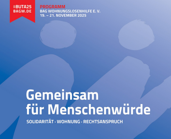 Grafik mit Aufschrift: "Gemeinsam für Menschenwürde"; farbliche Gestaltung: blau und weiß – 