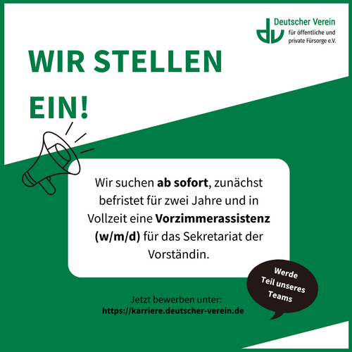 Grafik mit Bewerbungsaufruf für die Vorzimmerassistenz für das Sekretariat der Vorständin. – 