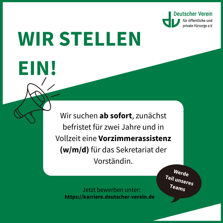 Grafik mit Bewerbungsaufruf für die Vorzimmerassistenz für das Sekretariat der Vorständin. – 