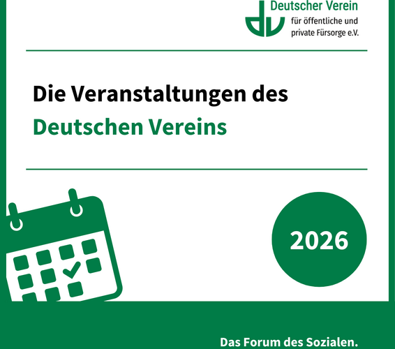 Grafik mit dem Hinweis auf die Veranstaltungen des Deutschen Vereins 2026. Farbliche Gestaltung: grün und weiß – 
