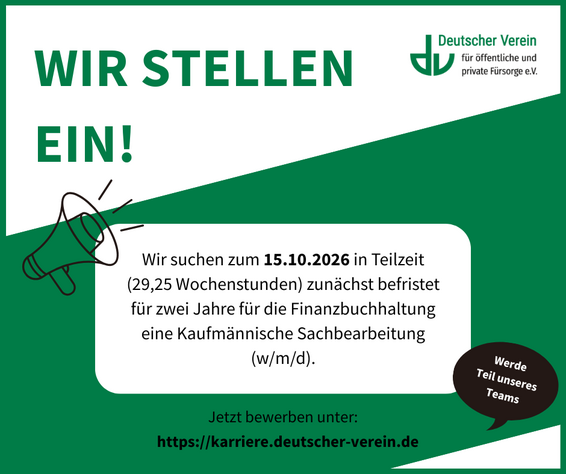 Grafik mit einem Bewerbungsaufruf für eine Kaufmännische Sachbearbeitung (w/m/d) für die Finanzbuchhaltung.