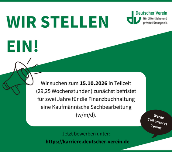Grafik mit einem Bewerbungsaufruf für eine Kaufmännische Sachbearbeitung (w/m/d) für die Finanzbuchhaltung.