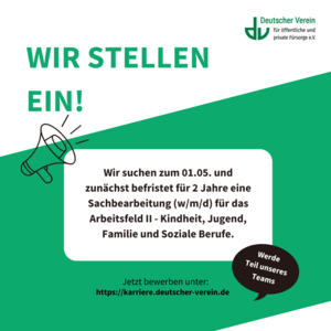 Stellenanzeige Sachbearbeitung (w/m/d) im Arbeitsfeld II – Kindheit, Jugend, Familie und soziale Berufe